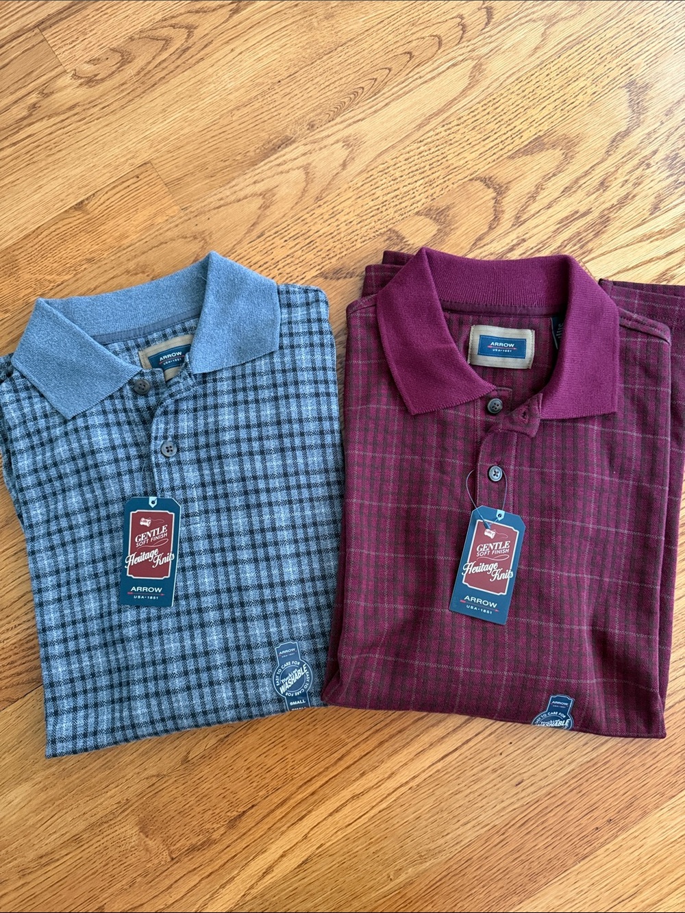 Arrow Men’s Knit Polo Bundle — Burgundy and Gray Plaid Long sleeve pullover